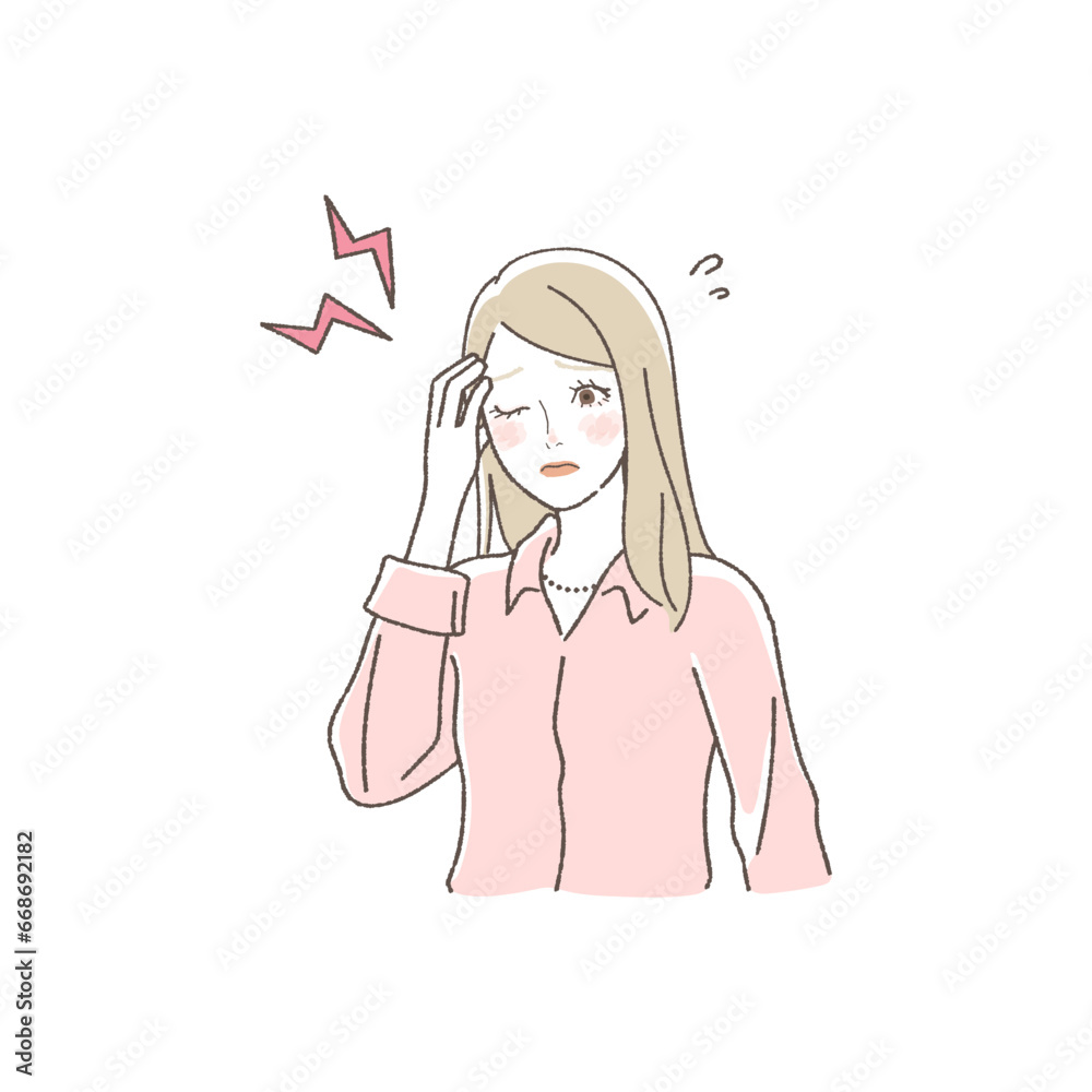 Illustration of a Woman Holding Her Head Due to a Headache. Illustration of a Woman Holding Her Head Due to a Headache.