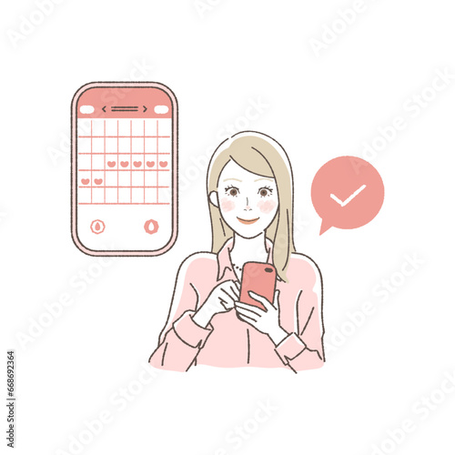 Illustration of a Woman Managing Her Menstrual Cycle with an App.