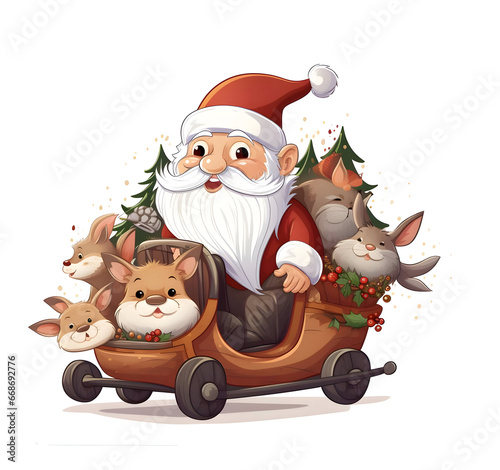  gnome riding in a whimsical sleigh