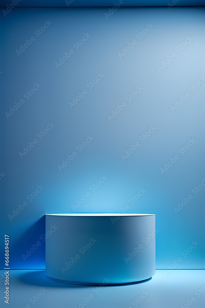 Blue cylinder podium pedestal product display platform with white color background Blue cylinder podium pedestal product display platform with white color background