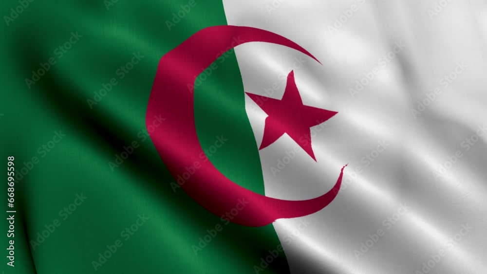 Algeria Flag. Waving  Fabric Satin Texture Flag of Algeria  3D illustration. Real Texture Flag of the Peoples Democratic Republic of Algeria 4K Video