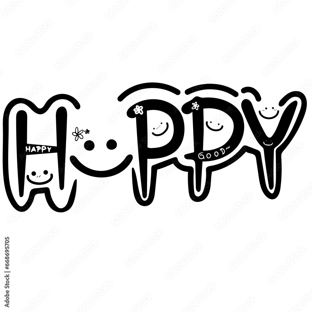 Happy text element outline design Happy text element outline design