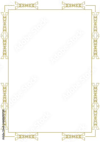 Vintage gold frame in A4 format. An elegant border element for pictures, cover pages, wedding invitations, cards and more. Style - modern. Vector illustration