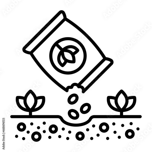 manuring process vector outline icon design, Lawn and Gardening symbol, Farm and Plant sign, agriculture and horticulture equipment stock illustration, applying Multinutrient fertilizers to soil 