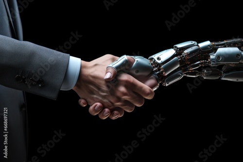 handshake human hand and robot hand business concept illustration