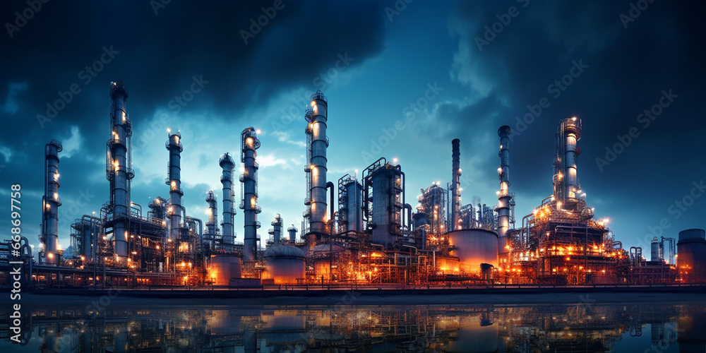 oil and gas pipeline to the background Oil refinery and industrial area, factory turbine lines, steel pipe equipment