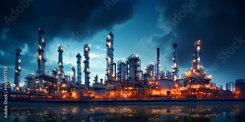 oil and gas pipeline to the background Oil refinery and industrial area, factory turbine lines, steel pipe equipment
