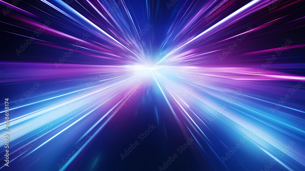 high speed technology concept background, light abstract background. Image of speed motion on the road. Abstract background in blue and purple neon glow colors high speed technology concept background, light abstract background. Image of speed motion on the road. Abstract background in blue and purple neon glow colors
