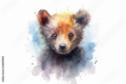 Bear, various types of baby animals in watercolor technique. Baby animal, watercolor bear. High quality photo. Generated by AI
