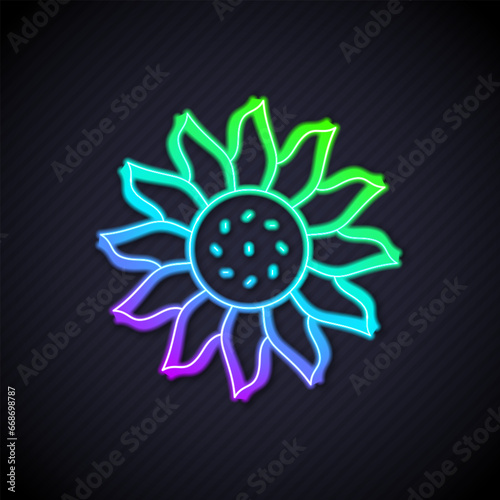 Glowing neon line Flower icon isolated on black background. Vector