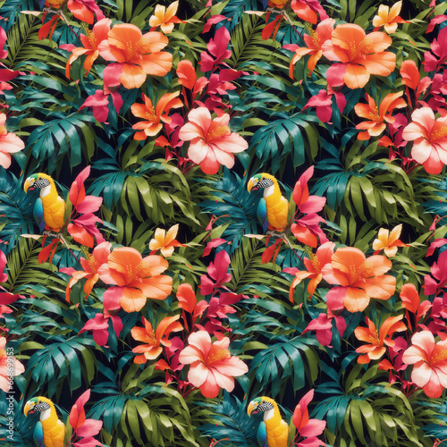 bird and flower theme seamless pattern, seamless pattern - generative ai