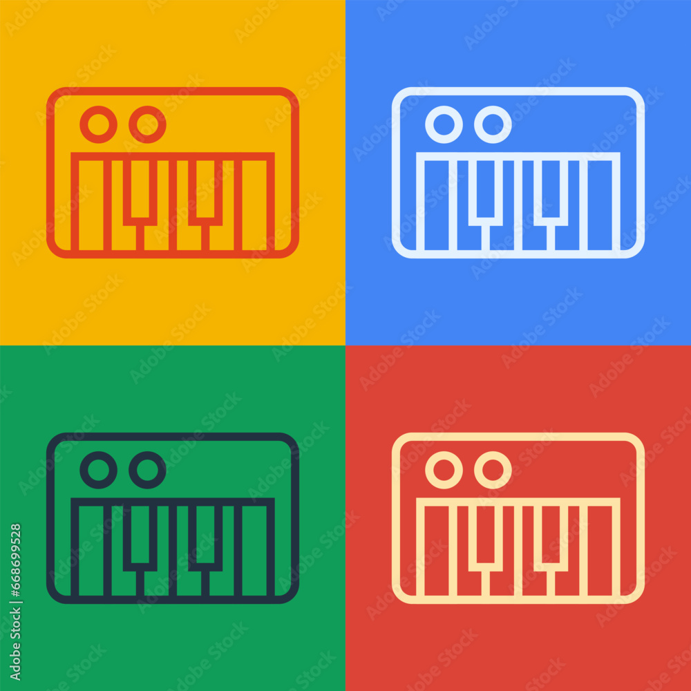 Pop art line Music synthesizer icon isolated on color background. Electronic piano. Vector Pop art line Music synthesizer icon isolated on color background. Electronic piano. Vector
