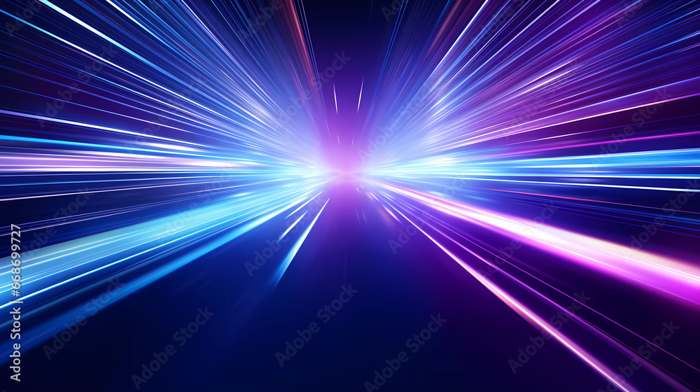 high speed technology concept background, light abstract background. Image of speed motion on the road. Abstract background in blue and purple neon glow colors high speed technology concept background, light abstract background. Image of speed motion on the road. Abstract background in blue and purple neon glow colors