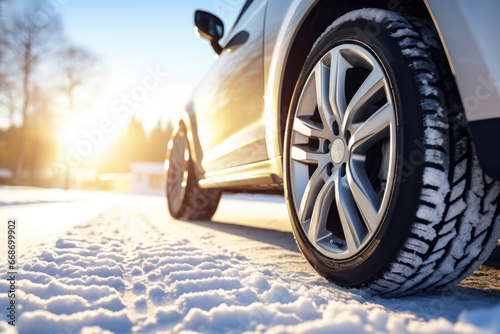 winter tires on cold winter background © krissikunterbunt