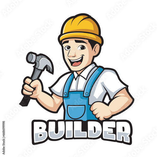 Builder mascot logo design vector with modern illustration concept