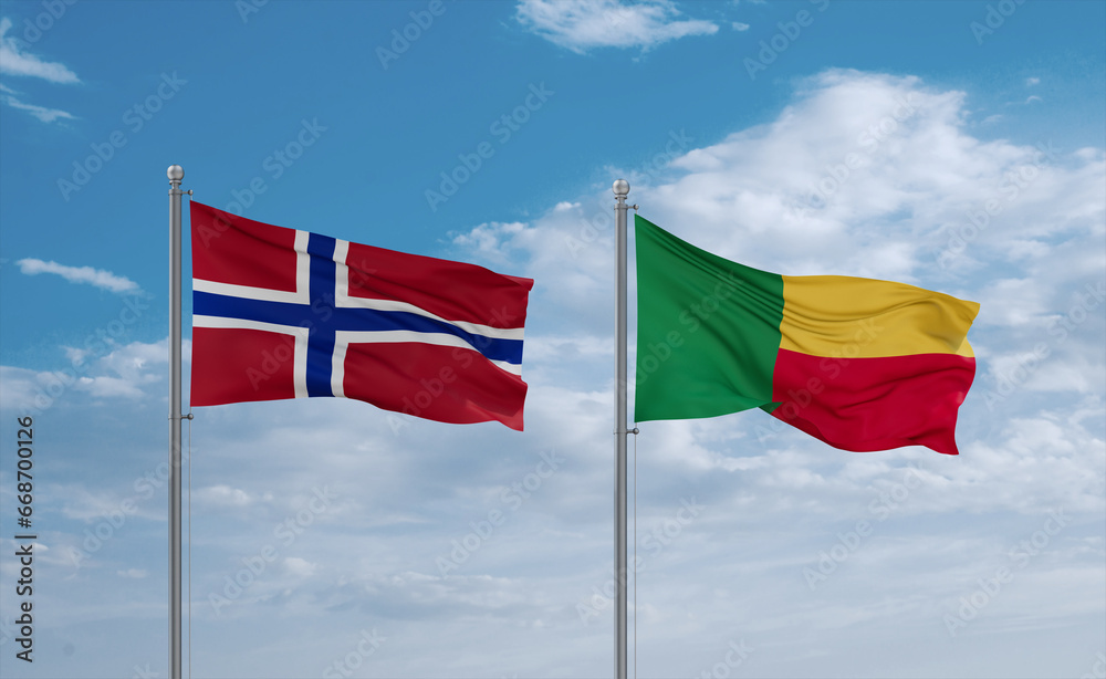 Benin and Norway flags, country relationship concept Benin and Norway flags, country relationship concept