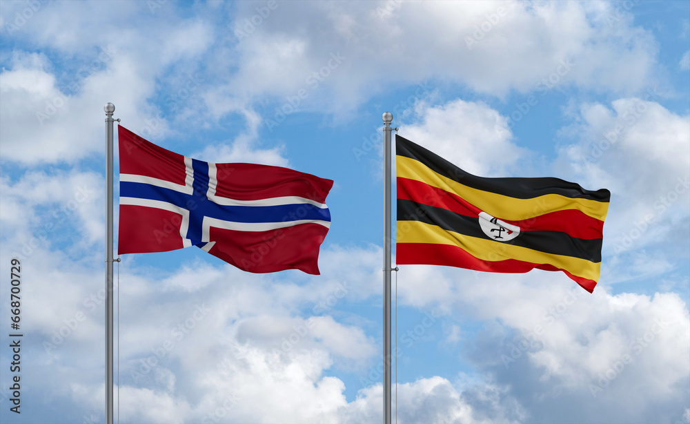 Uganda and Norway flags, country relationship concept Uganda and Norway flags, country relationship concept