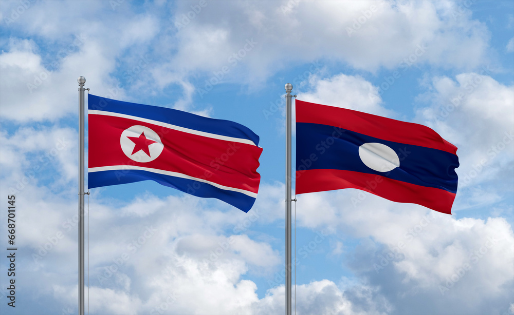 Laos and North Korea flags, country relationship concept Laos and North Korea flags, country relationship concept