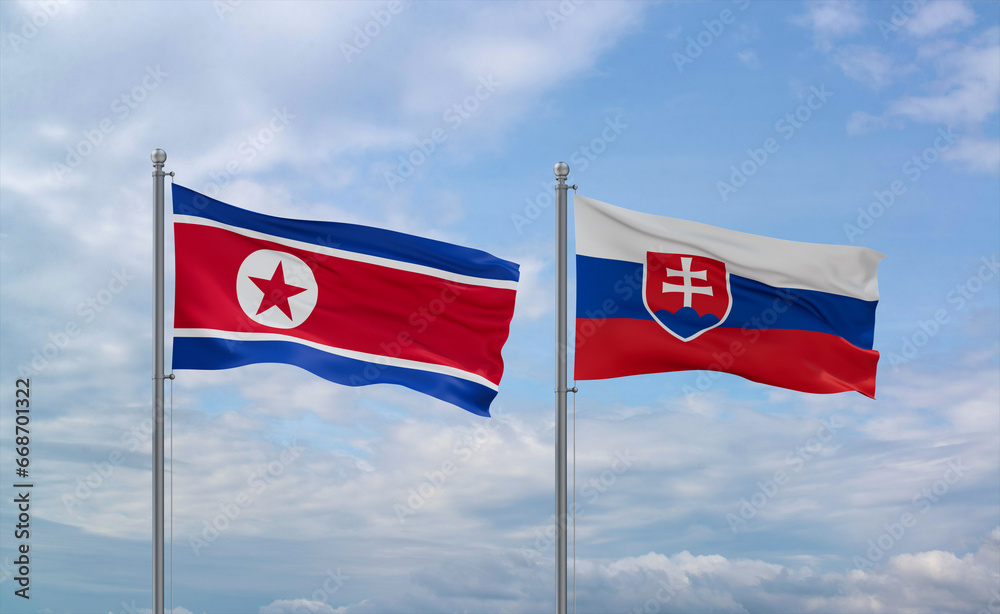 Slovakia and North Korea flags, country relationship concept Slovakia and North Korea flags, country relationship concept