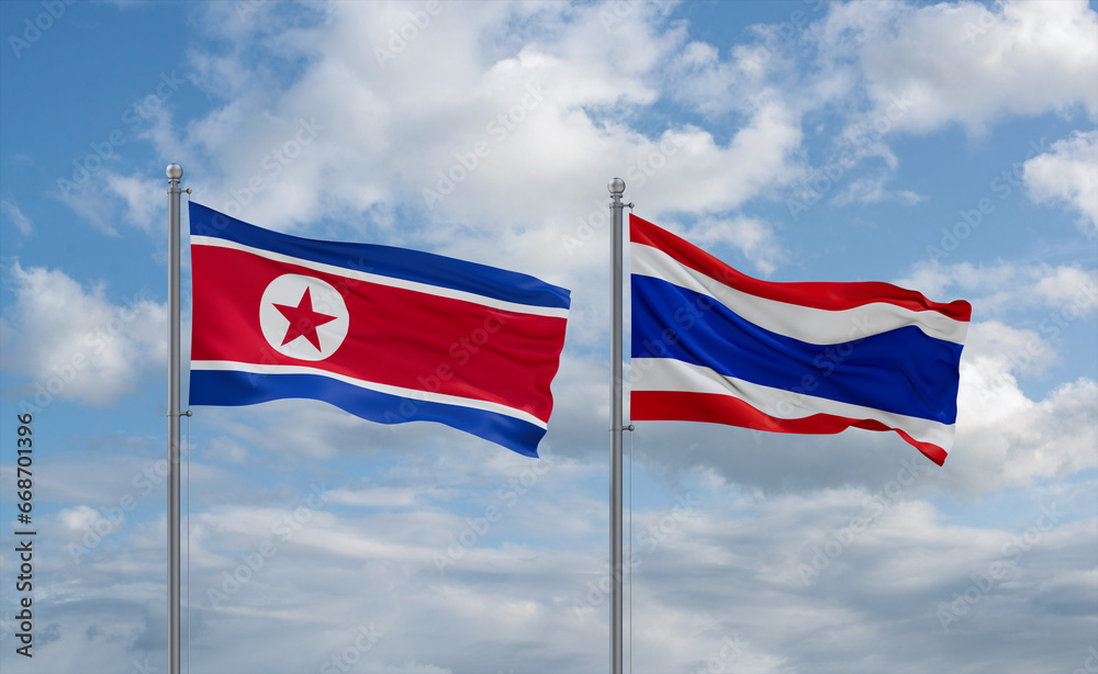 Thailand and North Korea flags, country relationship concept Thailand and North Korea flags, country relationship concept