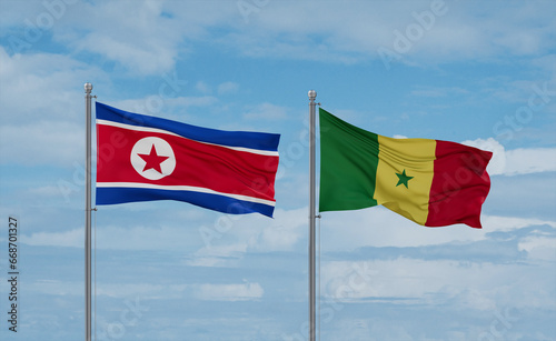 Senegal and North Korea flags, country relationship concept