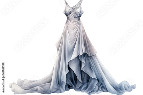Watercolor of costume Evening dress isolated on transparent background, Dressing for event or party celebration, beautiful and luxury garment concept.
