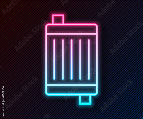 Glowing neon line Car radiator cooling system icon isolated on black background. Vector