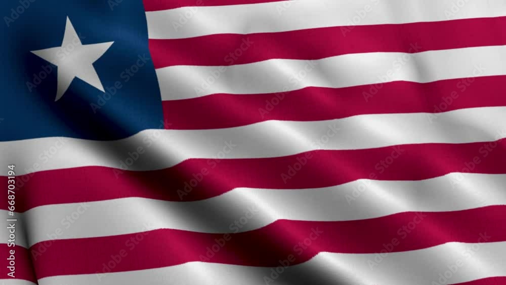 Liberia Flag. Waving  Fabric Satin Texture Flag of Liberia 3D illustration. Real Texture Flag of the Republic of Liberia 4K Video