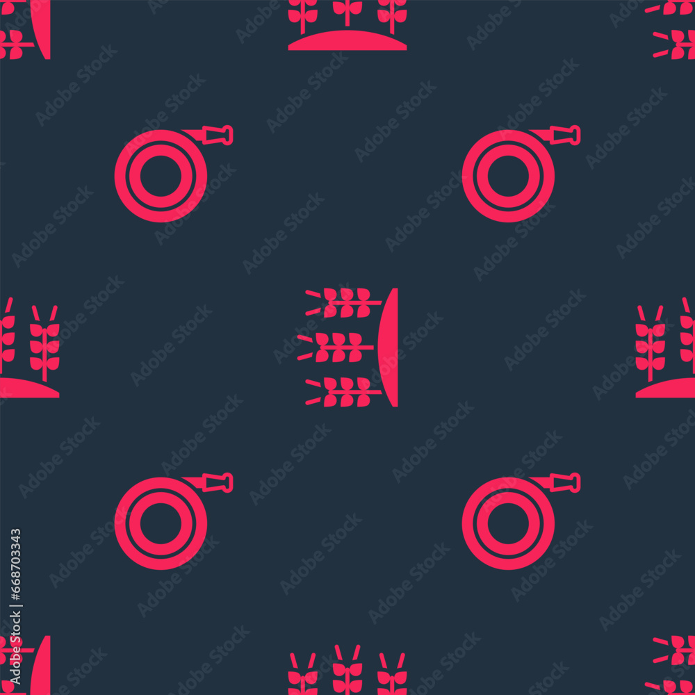 Fototapeta premium Set Garden hose and Wheat on seamless pattern. Vector