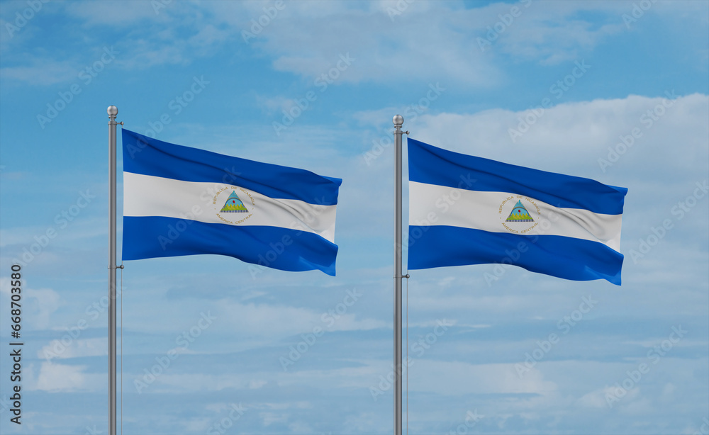 Two Nicaragua flags, country relationship concept Two Nicaragua flags, country relationship concept
