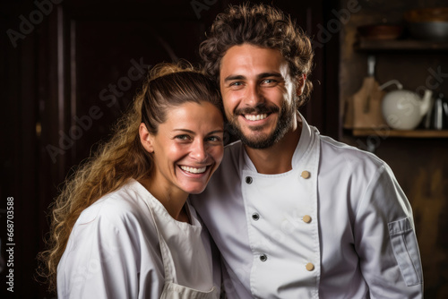 Portrait of two happy smiling chefs