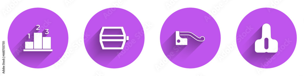Set Award over sports winner podium, Bicycle pedal, brake and seat icon with long shadow. Vector Set Award over sports winner podium, Bicycle pedal, brake and seat icon with long shadow. Vector