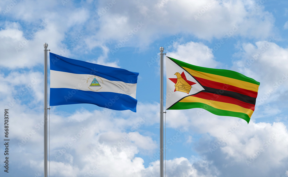 Zimbabwe and Nicaragua flags, country relationship concept Zimbabwe and Nicaragua flags, country relationship concept