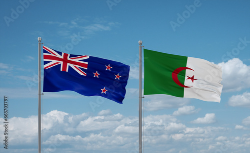 New Zealand and Algeria national flags, country relationship concept