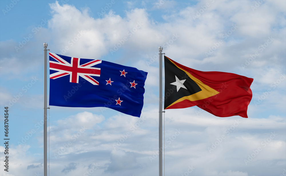 East Timor and New Zealand flags, country relationship concept