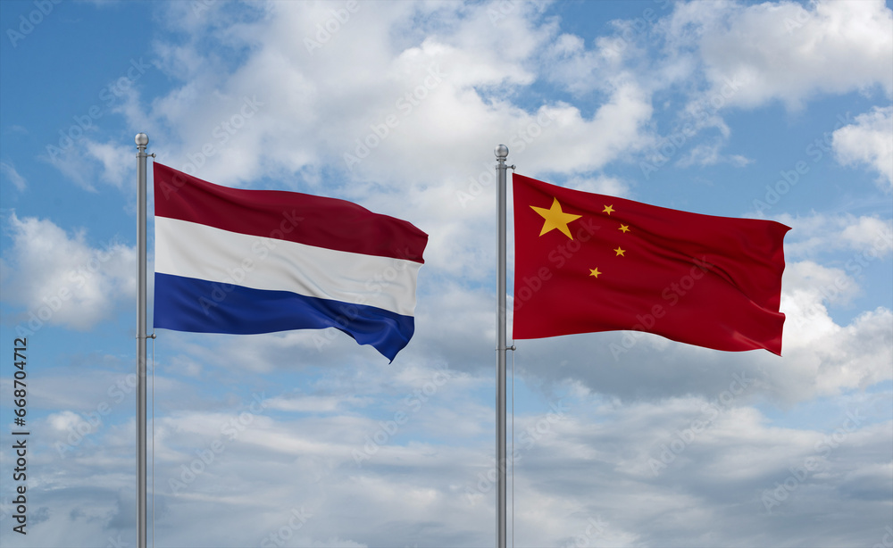 China and Netherlands flags, country relationship concept China and Netherlands flags, country relationship concept