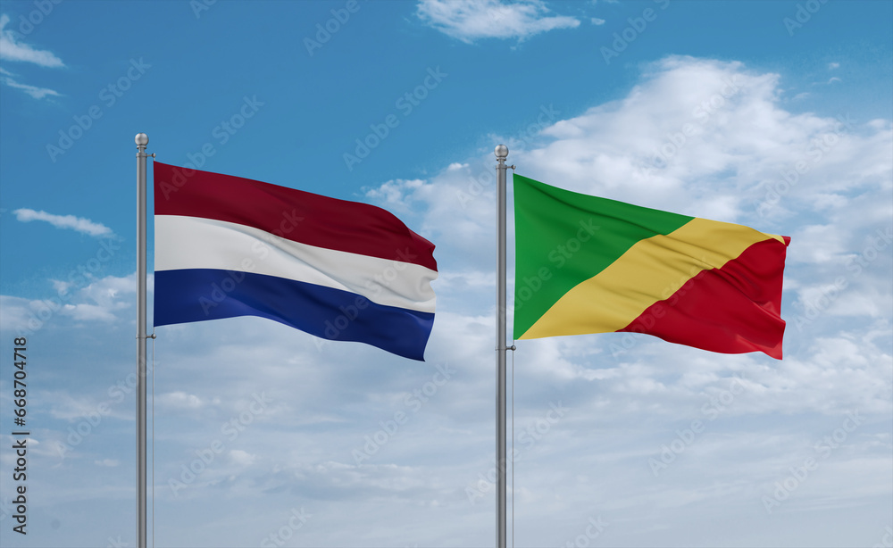 Congo and Netherlands flags, country relationship concept Congo and Netherlands flags, country relationship concept