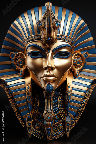 Ancient Egyptian Golden Mask of Pharaon on a black background. Generative AI