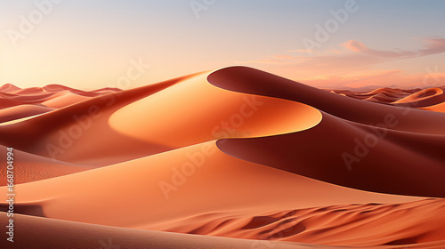Sand Dunes in the Desert Landscape on a Blue Sky Background. Generative AI.