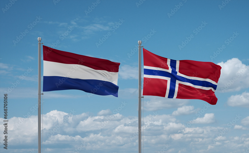 Norway and Netherlands flags, country relationship concept Norway and Netherlands flags, country relationship concept
