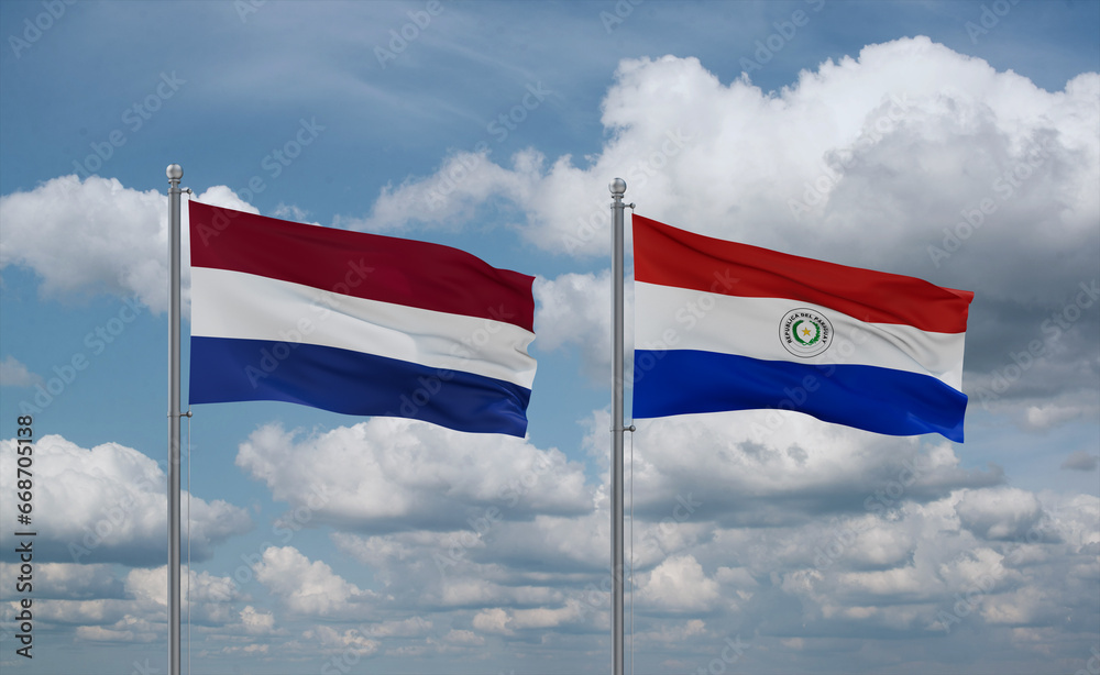 Paraguay and Netherlands flags, country relationship concept Paraguay and Netherlands flags, country relationship concept