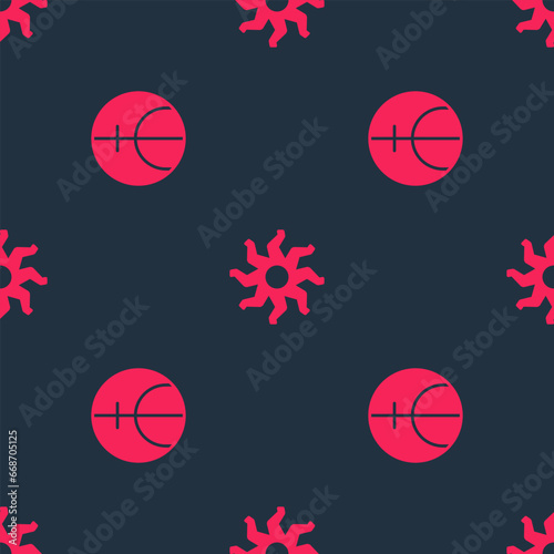 Set Neptune planet and Sun on seamless pattern. Vector