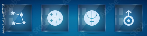 Set Star constellation zodiac, Full moon, Neptune planet and Symbol Uranus. Square glass panels. Vector