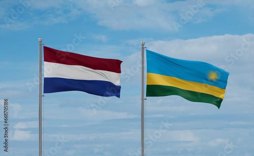 Rwanda and Netherlands flags, country relationship concept