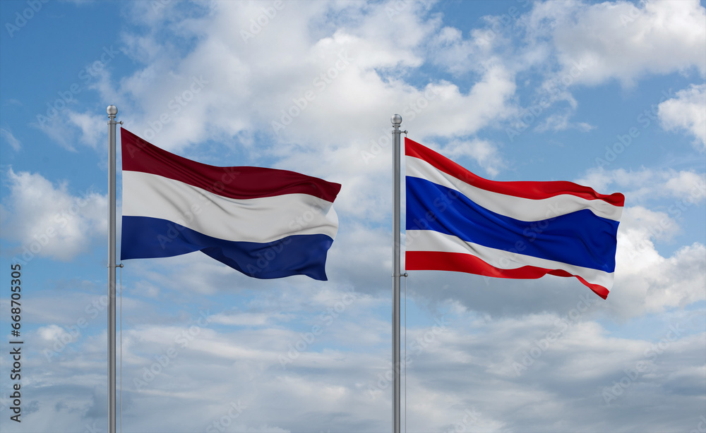 Thailand and Netherlands flags, country relationship concept