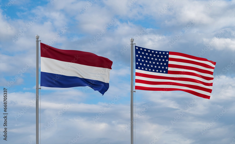 USA and Netherlands flags, country relationship concepts