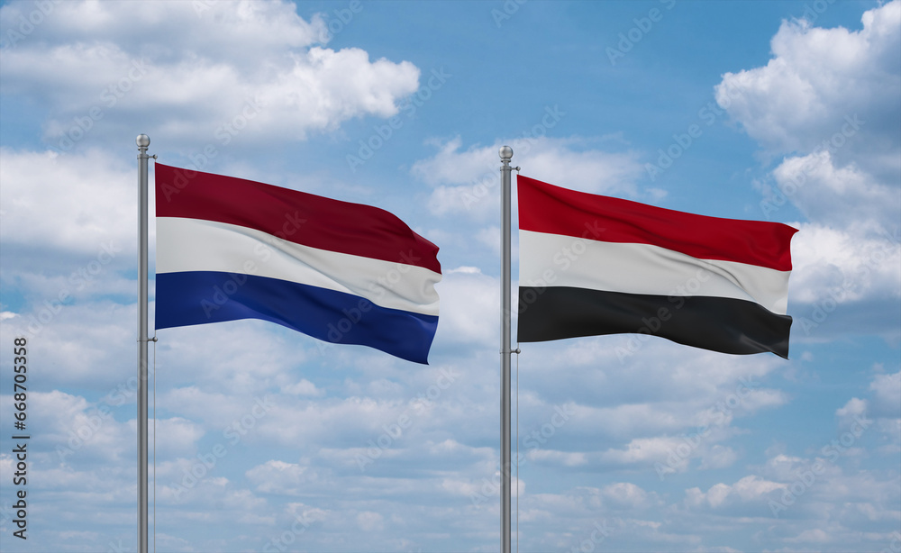 Yemen and Netherlands flags, country relationship concept Yemen and Netherlands flags, country relationship concept