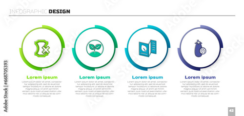 Set No leather, Sprout, Vegetarian food menu and Eggplant. Business infographic template. Vector