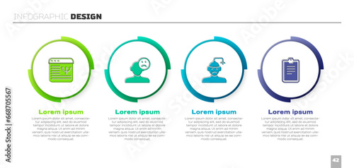 Set Online psychological counseling, Sad and depressed man, bad mood, Concussion, headache and Psychological test. Business infographic template. Vector
