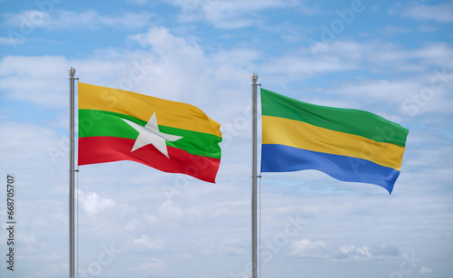 Gabon and Myanmar flags  country relationship concept
